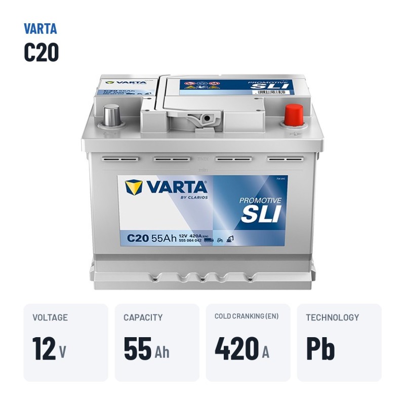 LKW-Batterie Varta C20 12V 55Ah 420A – wichtigste Daten