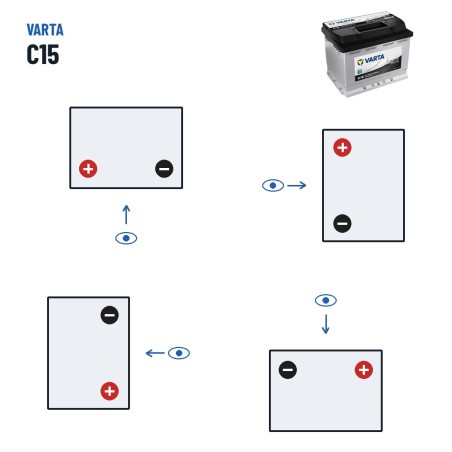 Bateria de carro Varta C15 12V 56Ah 480A – polaridade (esquema 1, + esquerda)
