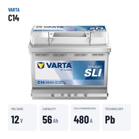 Autobatterie Varta C14 12V 56Ah 480A – wichtigste Daten