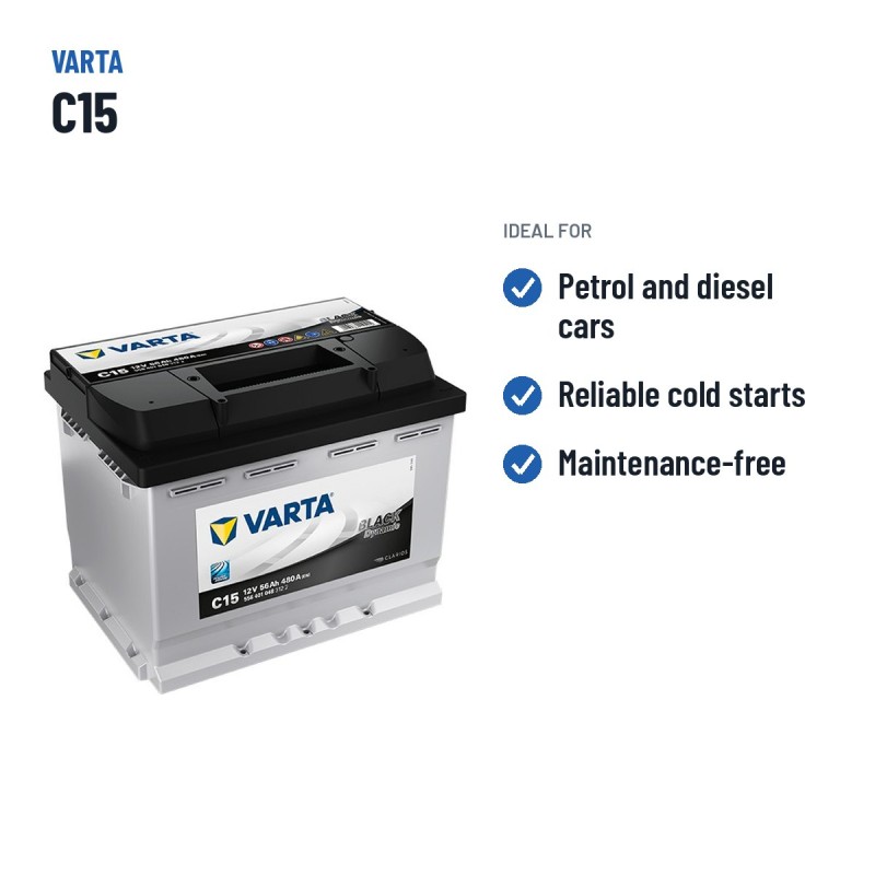 Bateria de carro Varta C15 12V 56Ah 480A – utilizações recomendadas