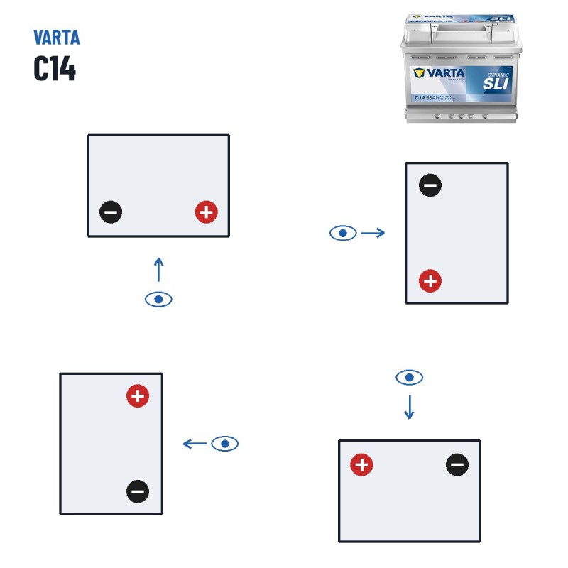 Car battery Varta C14 12V 56Ah 480A – polarity (layout 0, + right)