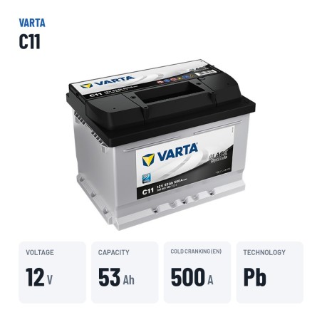 Car battery Varta C11 12V 53Ah 500A – key specs