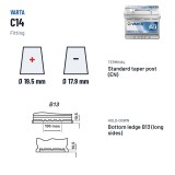 Car battery Varta C14 12V 56Ah 480A – terminal and hold-down