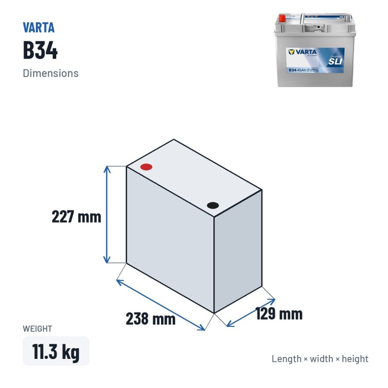 Car battery Varta B34 12V 45Ah 330A | baterias.com