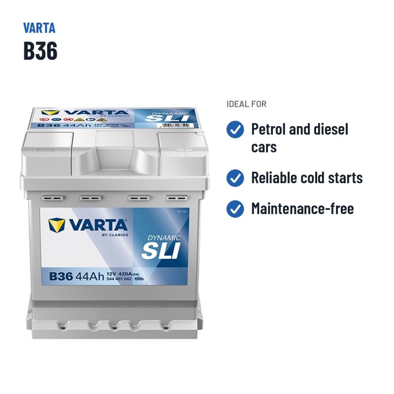 Car battery Varta B36 12V 44Ah 420A – recommended uses