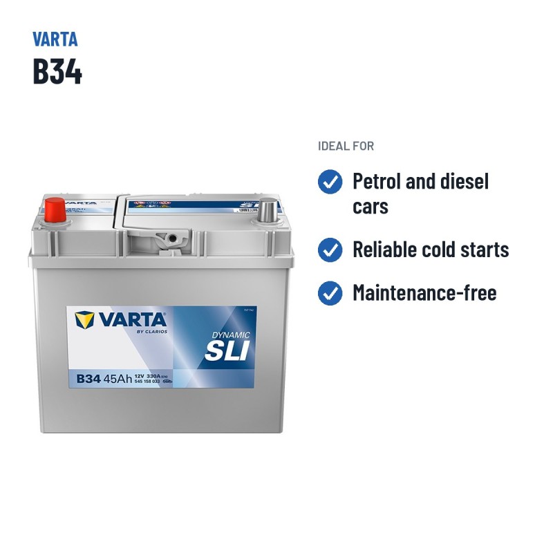 Batteria auto Varta B34 12V 45Ah 330A – usi consigliati