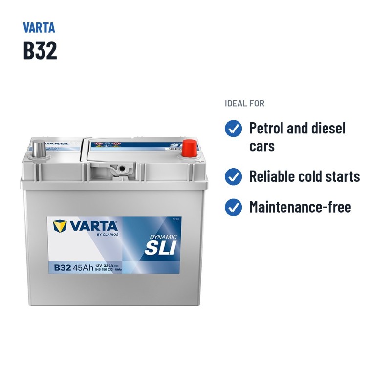 Batería de coche Varta B32 12V 45Ah 330A | baterias.com