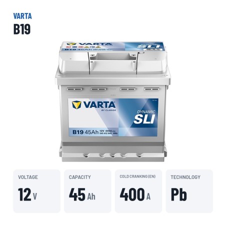 Batteria auto Varta B19 12V 45Ah 400A – dati principali