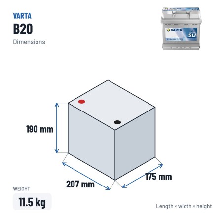 Autobatterie Varta B20 12V 45Ah 400A | baterias.com