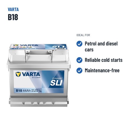 Batterie voiture Varta B18 12V 44Ah 440A – utilisations recommandées