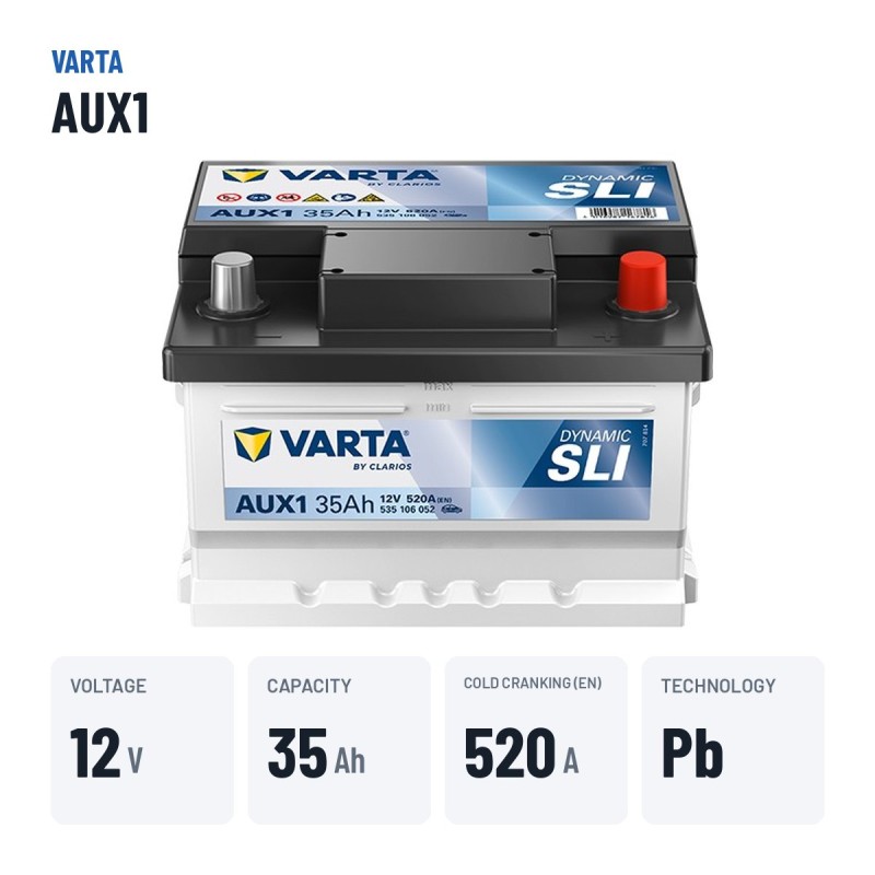 Car battery Varta AUX1 12V 35Ah 520A – key specs