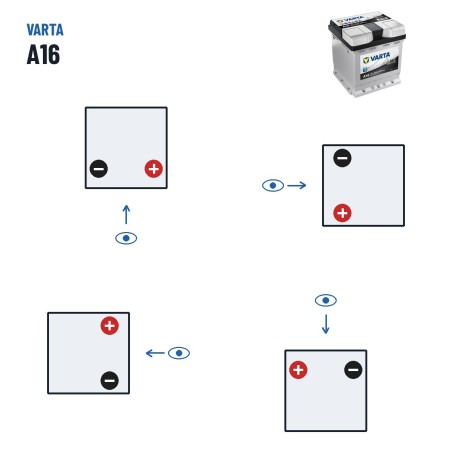 Batteria auto Varta A16 12V 40Ah 340A – polarità (schema 0, + a destra)