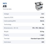 Batteria auto Varta A16 12V 40Ah 340A – scheda tecnica