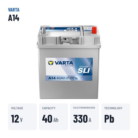 Batería de coche Varta A14 12V 40Ah 330A – datos clave