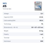 Car battery Varta A15 12V 40Ah 330A – technical data