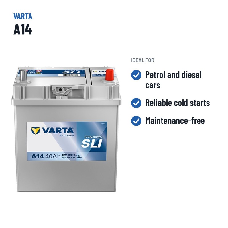 Batería de coche Varta A14 12V 40Ah 330A – usos recomendados
