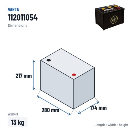 Batería de coche Varta 112011054 6V 135Ah 540A – medidas 280 × 174 × 217 mm