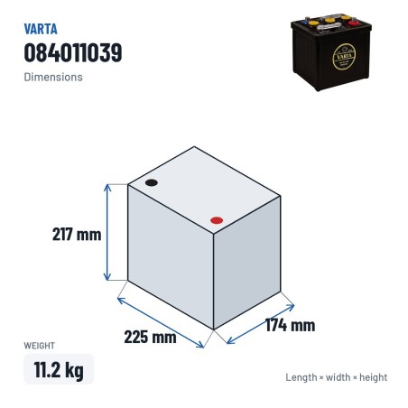 Autobatterie Varta 084011039 6V 84Ah 390A – Abmessungen 225 × 174 × 217 mm