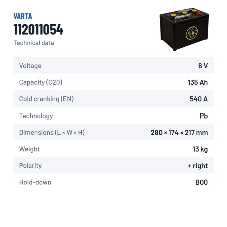 Car battery Varta 112011054 6V 135Ah 540A | baterias.com