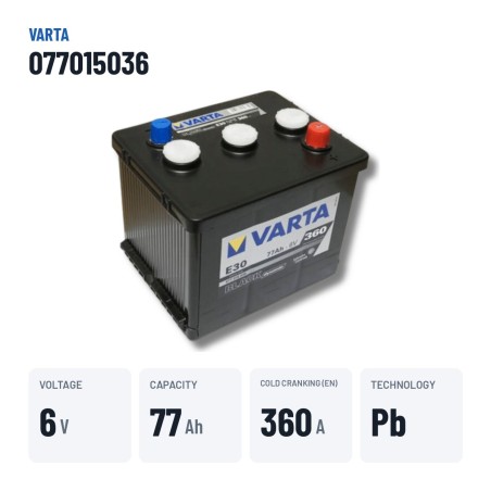 Batería de coche Varta 077015036 6V 77Ah 360A – datos clave