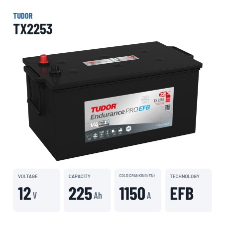 Batería de camión Tudor TX2253 12V 225Ah 1150A EFB – datos clave
