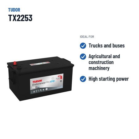 Batería de camión Tudor TX2253 12V 225Ah 1150A EFB – usos recomendados