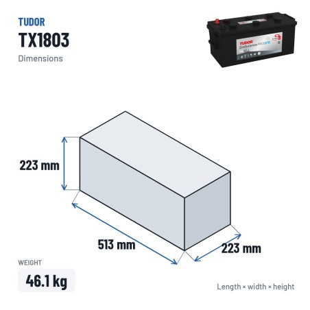 Batterie camion Tudor TX1803 12V 180Ah 1000A EFB – dimensions 513 × 223 × 223 mm