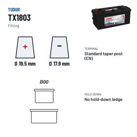 Batería de camión Tudor TX1803 12V 180Ah 1000A EFB – borne y sujeción