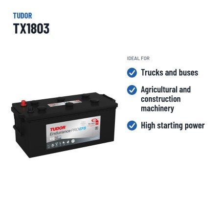 Batería de camión Tudor TX1803 12V 180Ah 1000A EFB – usos recomendados
