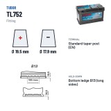 Bateria Start-Stop Tudor TL752 12V 75Ah 730A EFB – terminal e fixação