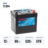 Batterie Start-Stop Tudor TL604 12V 60Ah 520A EFB | baterias.com