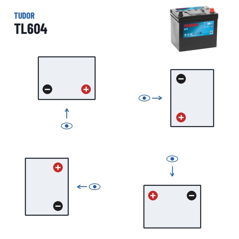 Start-Stop battery Tudor TL604 12V 60Ah 520A EFB – polarity (layout 0, + right)