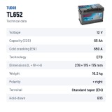 Batteria Start-Stop Tudor TL652 12V 65Ah 650A EFB – scheda tecnica