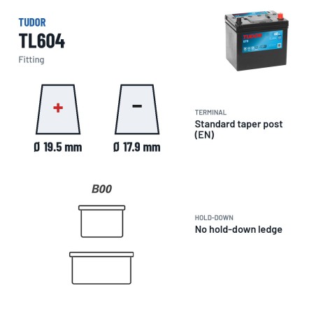 Batterie Start-Stop Tudor TL604 12V 60Ah 520A EFB | baterias.com