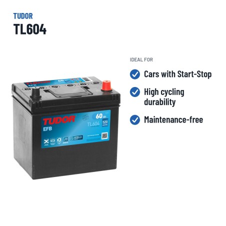 Batterie Start-Stop Tudor TL604 12V 60Ah 520A EFB | baterias.com