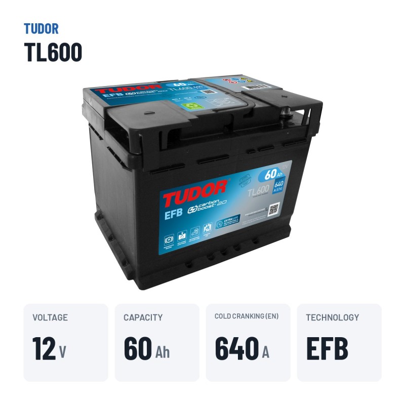Start-Stopp-Batterie Tudor TL600 12V 60Ah 640A EFB – wichtigste Daten