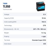 Batterie Start-Stop Tudor TL550 12V 55Ah 540A EFB – fiche technique