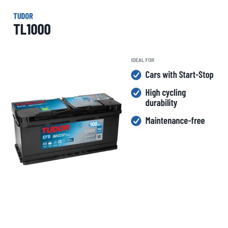Batterie Start-Stop Tudor TL1000 12V 100Ah 900A EFB – utilisations recommandées