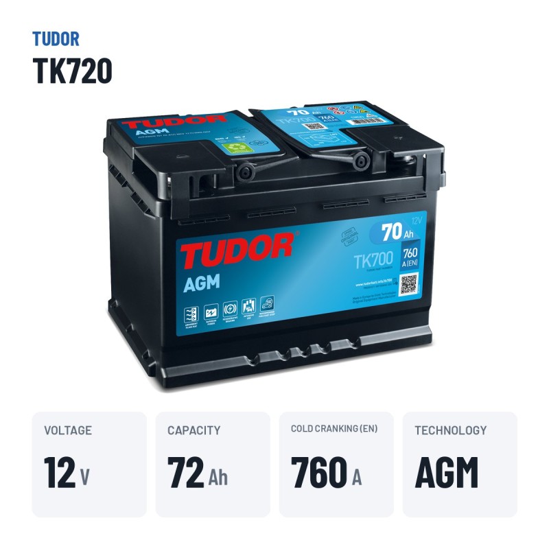 Batterie Start-Stop Tudor TK700 12V 70Ah 760A AGM | baterias.com
