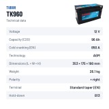 Start-Stop battery Tudor TK950 12V 95Ah 850A AGM – technical data