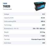 Batteria Start-Stop Tudor TK800 12V 80Ah 800A AGM – scheda tecnica