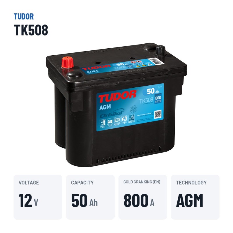 Batteria Start-Stop Tudor TK508 12V 50Ah 800A AGM | baterias.com