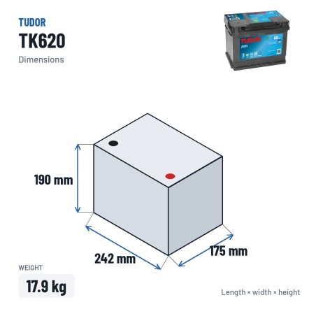 Bateria Start-Stop Tudor TK600 12V 60Ah 680A AGM | baterias.com