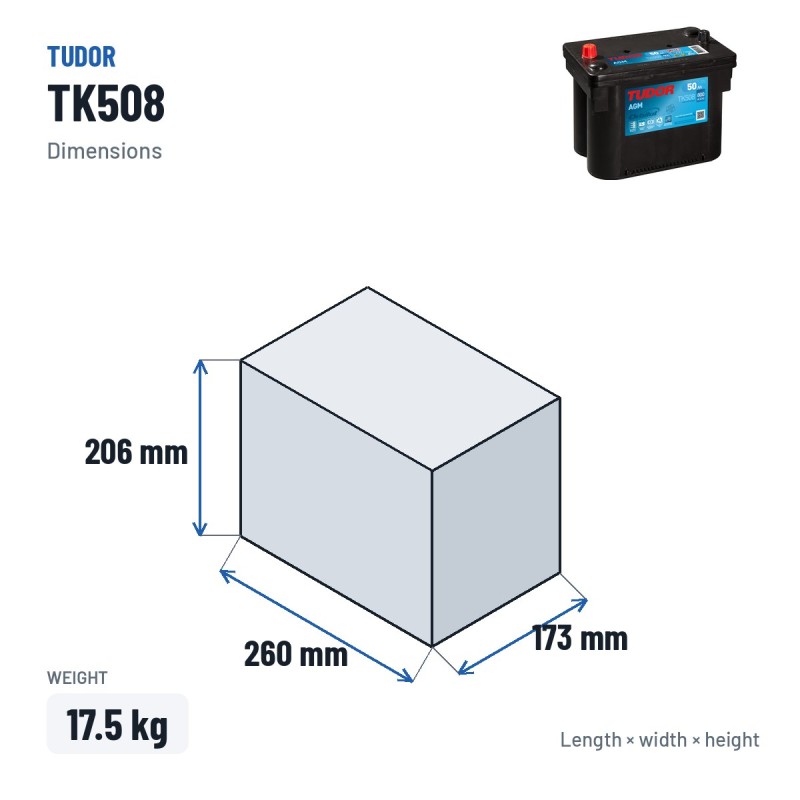 Batteria Start-Stop Tudor TK508 12V 50Ah 800A AGM | baterias.com