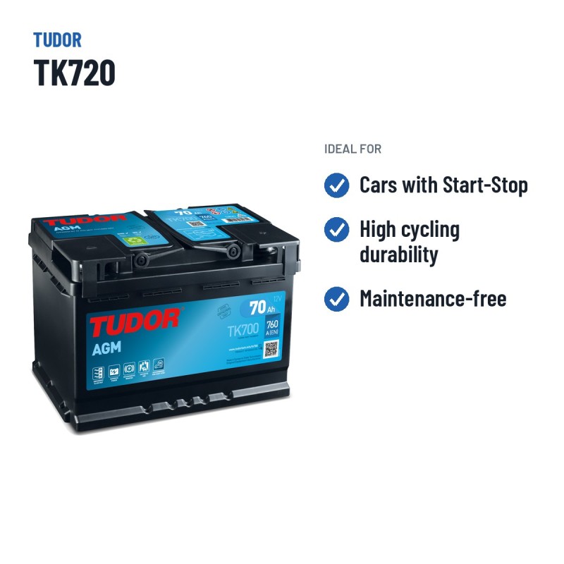 Batterie Start-Stop Tudor TK700 12V 70Ah 760A AGM | baterias.com