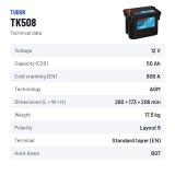 Batteria Start-Stop Tudor TK508 12V 50Ah 800A AGM | baterias.com