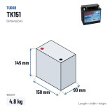 Batería auxiliar Tudor TK151 12V 15Ah 200A AGM – medidas 150 × 90 × 145 mm