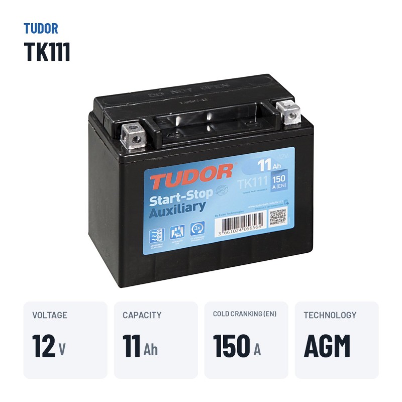 Auxiliary battery Tudor TK111 12V 11Ah 150A AGM – key specs