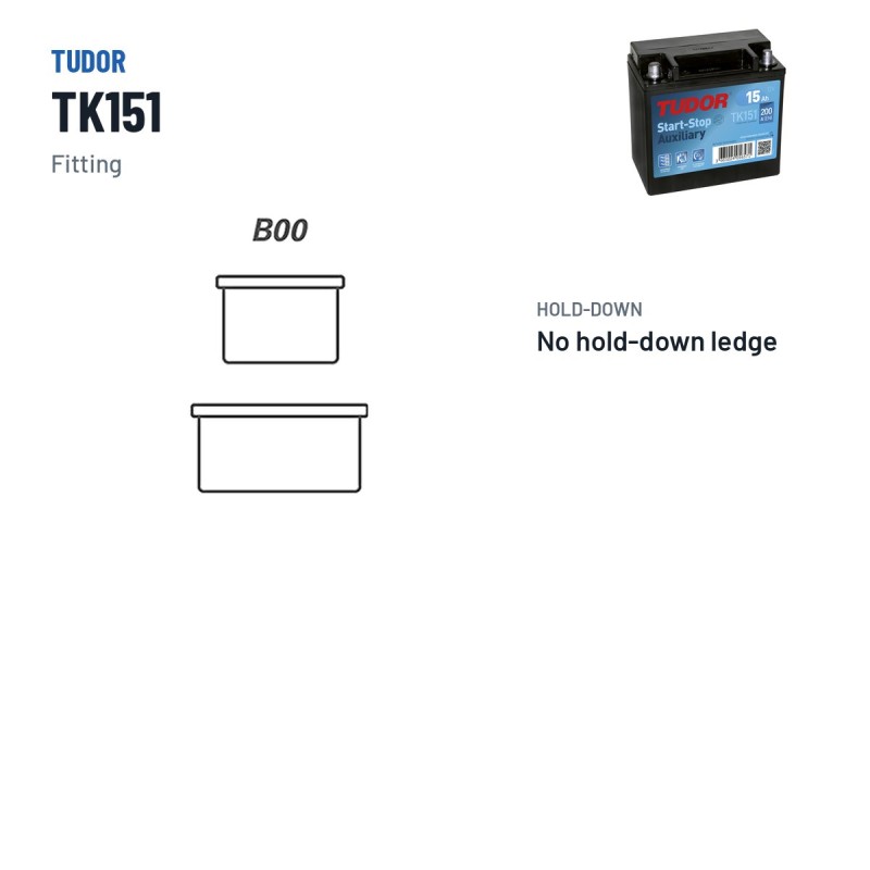 Batteria ausiliaria Tudor TK151 12V 15Ah 200A AGM – terminali e fissaggio