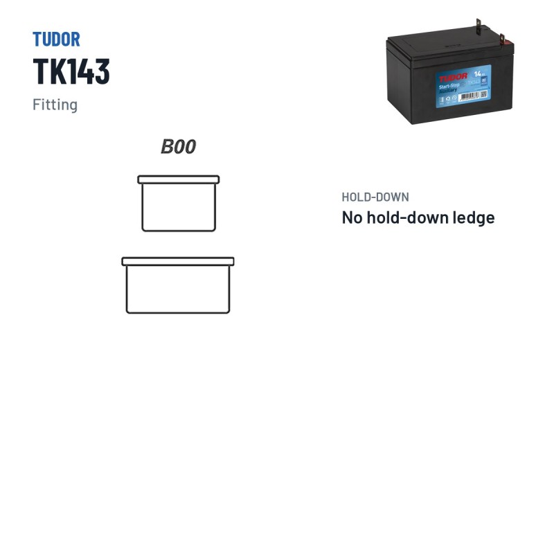 Bateria auxiliar Tudor TK143 12V 14Ah 80A AGM – terminal e fixação
